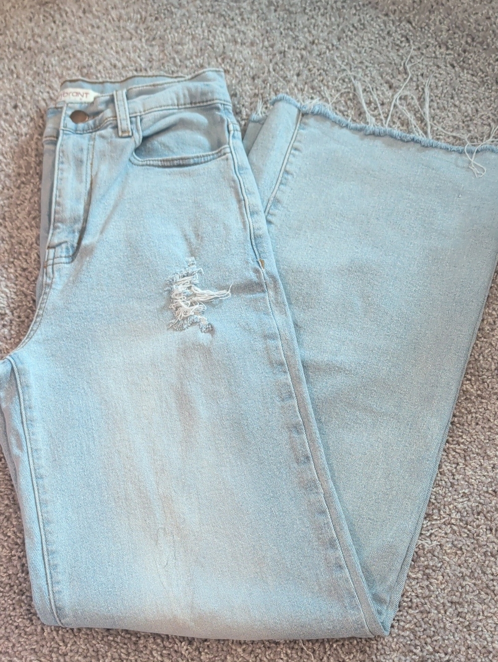 Vibrant Light Blue Flare Jeans with Raw Hem